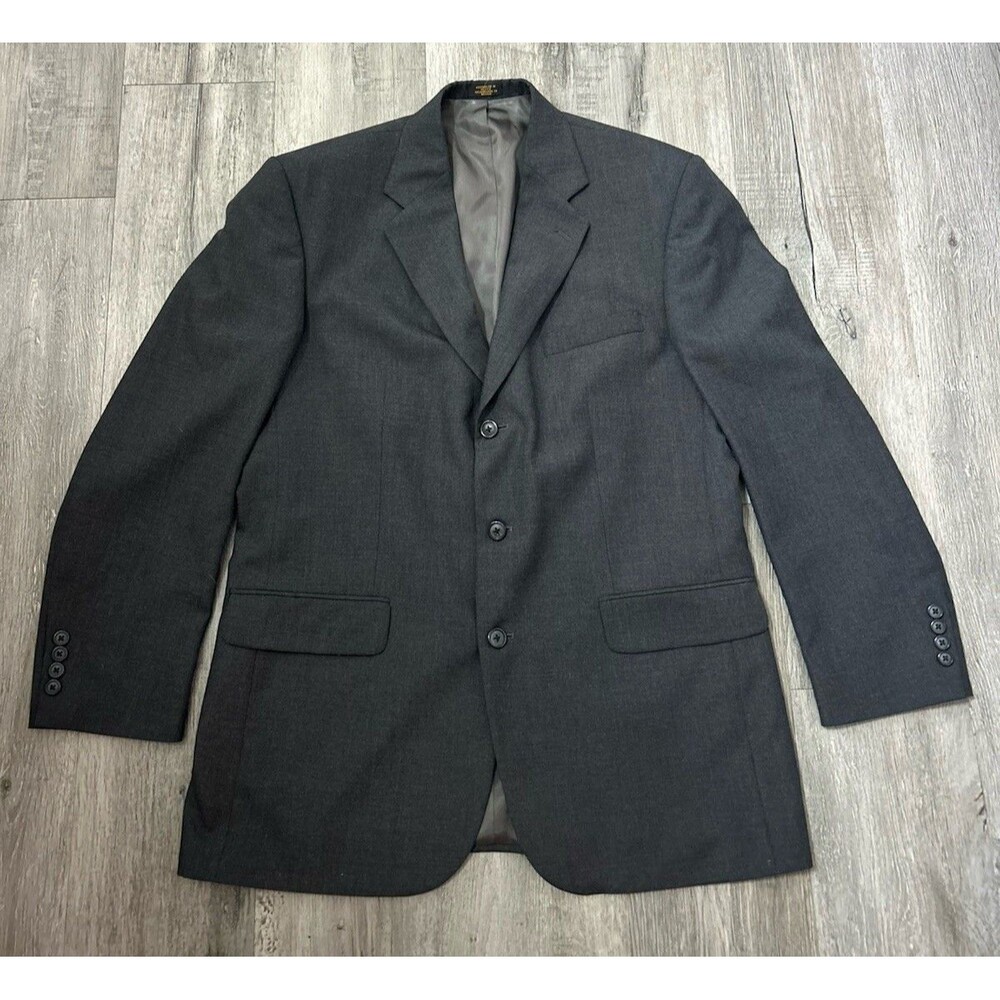 Stafford Suit Mens 42R Gray Wool 2 Piece Jacket Vest 3 Button Blazer Sportcoat